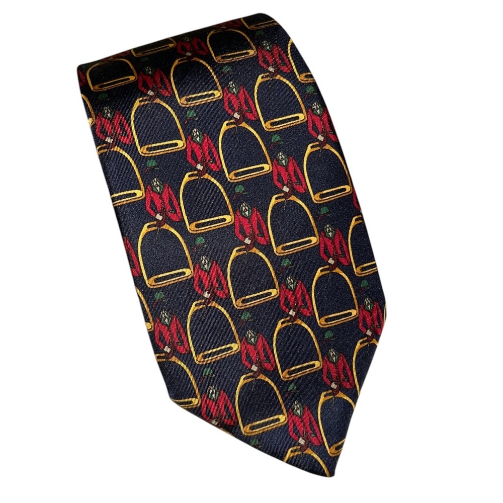 Burberry’s Navy Equestrian Silk Tie Made In The USA Quiet Luxury 3 3/4” W x 58”L